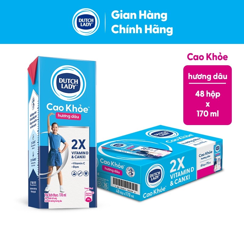 Thùng 48 Hộp Sữa Dinh Dưỡng Dutch Lady Cao Khỏe Hương Dâu 48x170ml