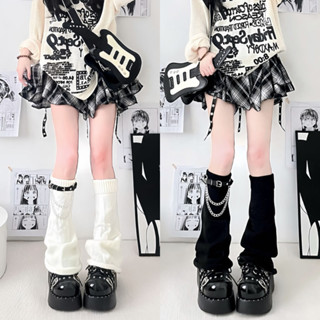 Cá Tính Chân Nhẫn Xếp Chồng Cọc Giữa Tất Dây Xích Da Khóa Đan Ống Rộng Tất Bộ Nữ Y2k Tiểu Văn Hóa Bộ Chân loe Màu Đen