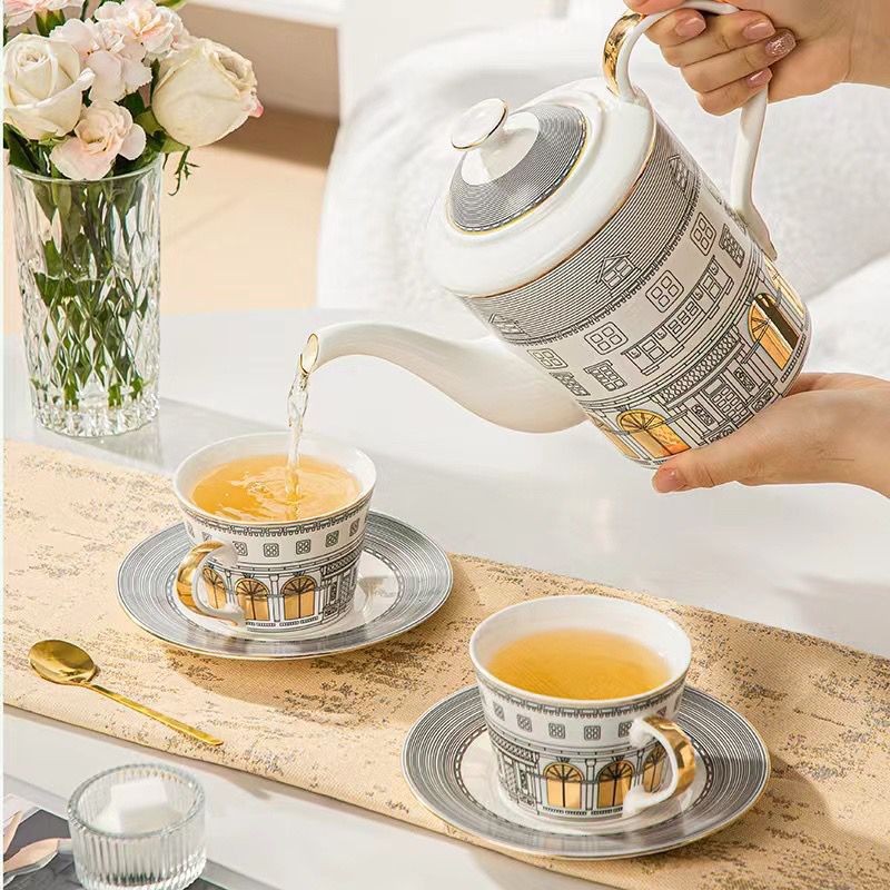 【lianju·Life hall】Bộ cốc cà phê xây dựng La Mã vàng Ý Bộ ấm trà tay cầm vàng Swanburg Bộ trà chiều Q