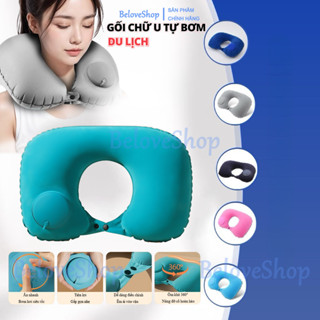 Gối Bơm Hơi Tự Động Hình Chữ U Du Lịch, Gối Du Lịch – Chất Liệu Vãi Lụa Sữa Êm Ái
