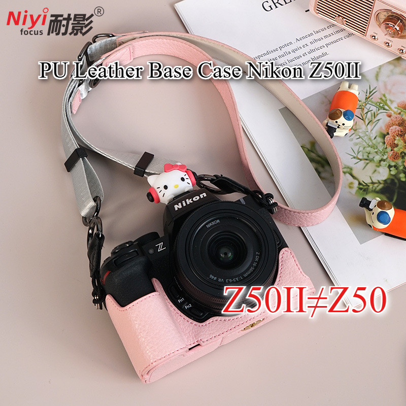 Bao Da PU Đế Nikon Z50II Nắp Ống Kính Hoạt Hình Hot Shoe Cover Nikon Z50 Mark II Z502 Dây Đeo Vai Ca