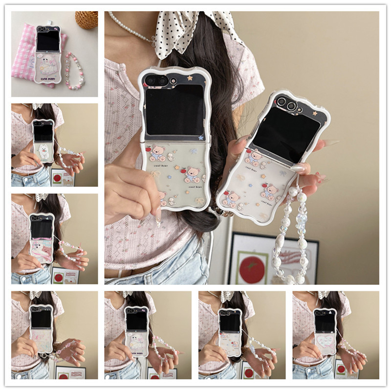 Ốp Điện Thoại Vòng Tay Gấu Hoạt Hình Cho Samsung Galaxy Z Flip 6 3 4 5 Z Flip6 Flip6 ZFlip6 Wave Chố