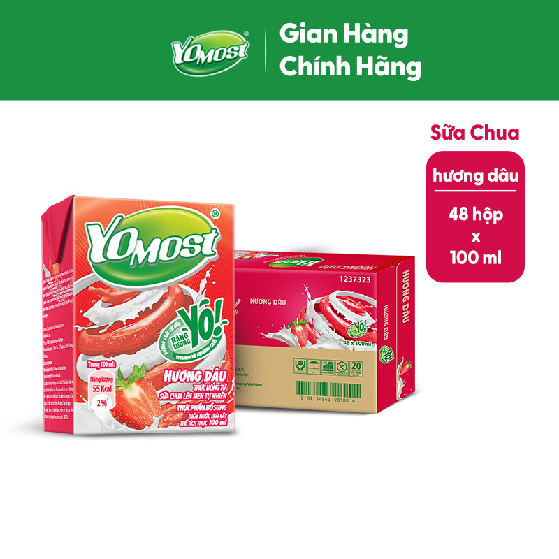 Thùng 48 Hộp Sữa chua uống Yomost vị dâu 100ml/hộp