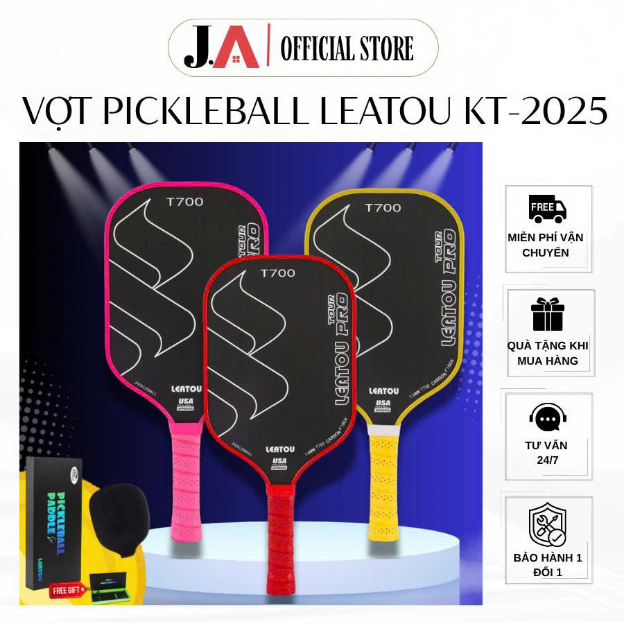 Vợt Pickleball Cao Cấp Leatou KT-2025 - T700 Carbon Siêu Bền, Cầm Chắc, Tặng Bao Vợt + Hộp Quà Sang 