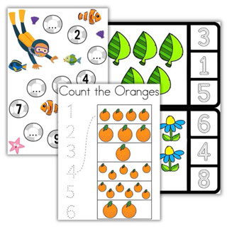 Đếm số lượng, làm quen với số cho bé 2-5 tuổi, được làm từ chất liệu giấy a4 in màu (Bộ học liệu giáo dục Montessori)