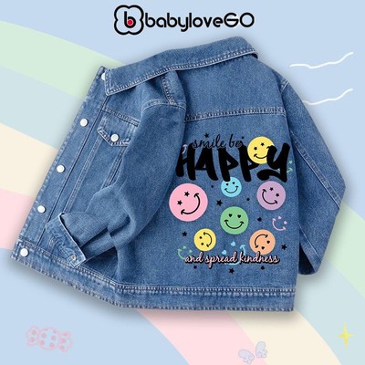 Áo khoác bò cho bé gái BabyloveGO, áo khoác jeans demin mềm cho bé gái 1-10 tuổi