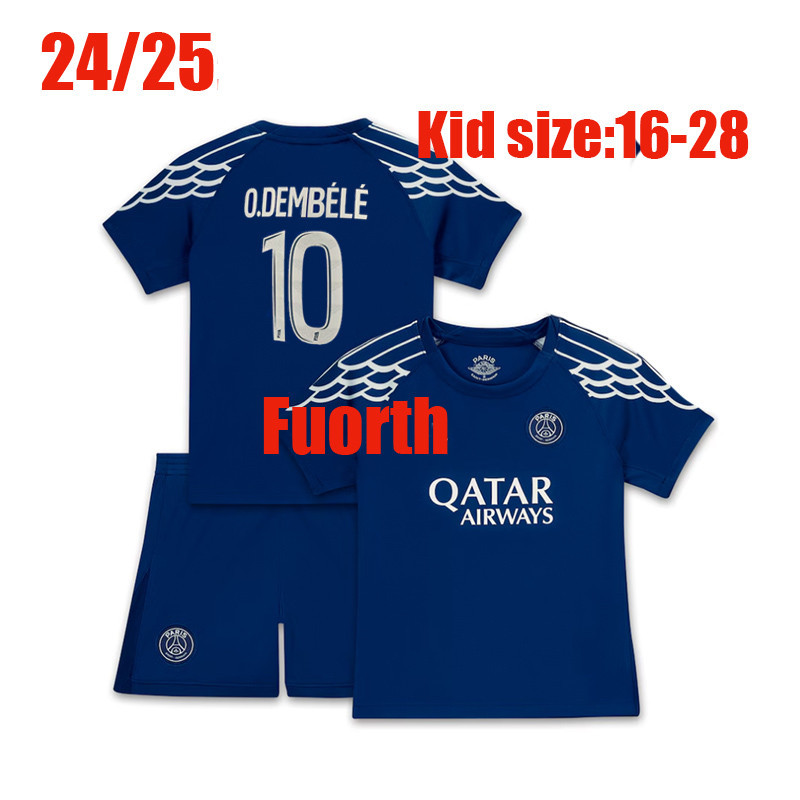 2024 2025 PSG Thứ 4 Áo KVARATSKHELIA O.DEMBELE HAKIMI Quần Áo Bóng Đá Trẻ Em Bộ Phù Hợp Với