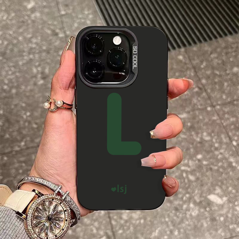 Ốp điện thoại họa tiết chữ L màu xanh lá cây tương thích với iPhone XS Max 16 Pro Max chống sốc 15 1