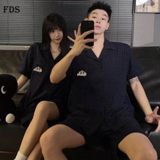 Bộ pijama cotton đám mây FDS cho cặp đôi nam mùa hè tay ngắn bộ cardigan cotton đám mây unisex