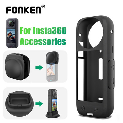 Fonken Cho Insta360 X4 Phụ Kiện Vỏ Bảo Vệ Vỏ Mềm Cao Su Vỏ Silicon Nắp Ống Kính Chống Trượt Cố Định Đế Gắn Bàn Khóa