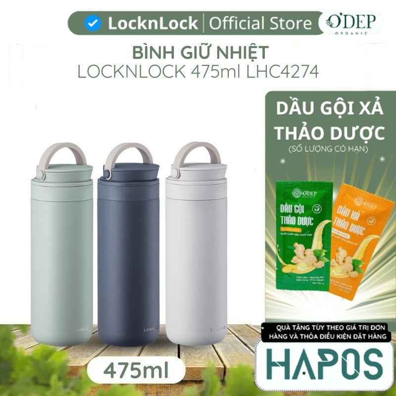 Bình giữ nhiệt LocknLock 475ml Metro Two Way LHC4274 - Chính hãng, có quai xách, đế silicone chống t