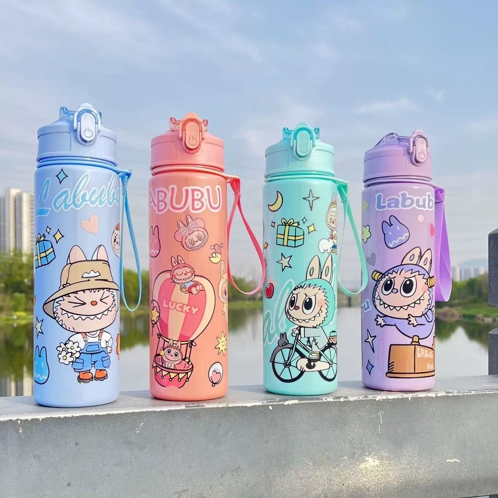 [Hoả Tốc ] Bình nước thể thao Labubu có ống hút chống tràn - In họa tiết hoạt hình dễ thương 800ml