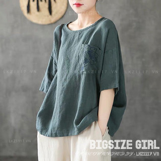 Áo thun nữ trung niên tay lỡ cổ tròn vintage Bigsize Áo trung niên nữ sang trọng form rộng mùa hè cho mẹ cho bà Thời trang Trung Niên Cao Cấp