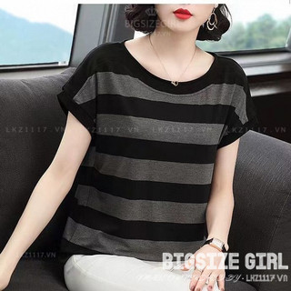 Áo thun nữ trung niên kẻ sọc tay ngắn cổ tròn Bigsize Áo trung niên nữ sang trọng form rộng mùa hè cho mẹ cho bà Thời trang Trung Niên Cao Cấp
