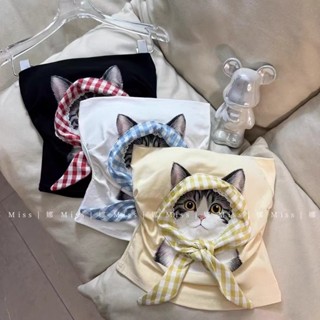 Áo Vest quây mèo ba chiều phong cách Hàn Quốc dành cho nữ có đệm ngực, áo quấn ngực không tay giảm béo 2025 mới