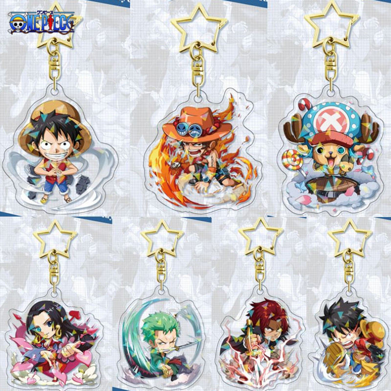 One Piece Zoro Luffy Cartoon Cute Q Version Clear  Star Keychain Hanging Chain School Bag Decoration Pendant Boy Gift