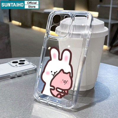 Ốp điện thoại họa tiết thỏ và lợn dễ thương Suntaiho TPU trong suốt mềm cao cấp Vỏ chống sốc cho iPhone 11 12 13 14 15 16 Pro max IP 7 8 Plus Iphon X Xs XR Xs max