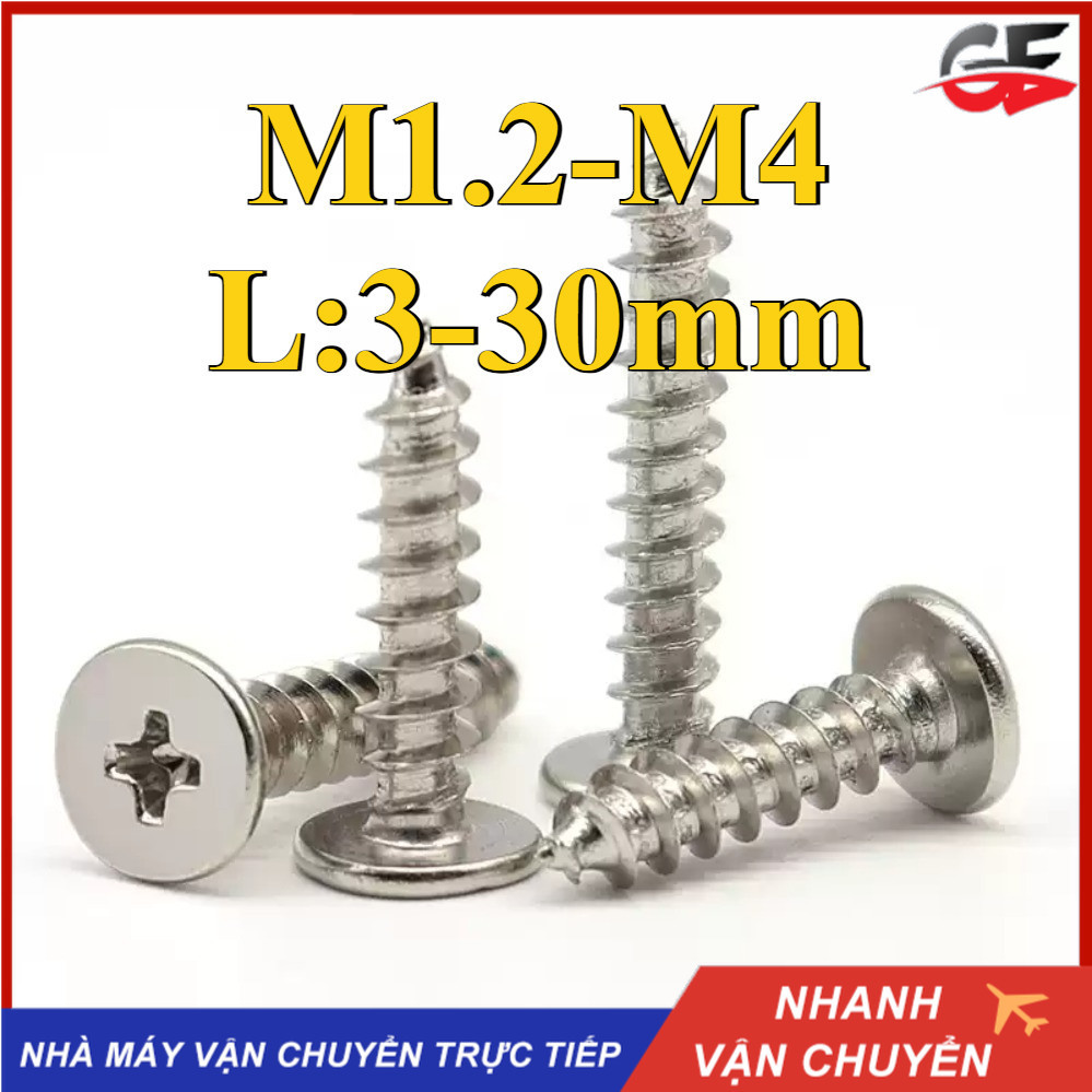 Vít răng thưa bắn gỗ, vít bắt tắc kê  đầu bằng mạ niken M1.2 / M1.4 / M1.7 / M2 / M2.3 / M2.6 / M3 /