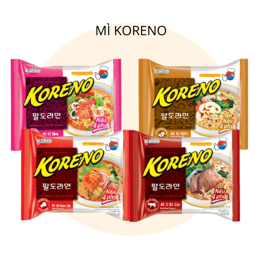 THÙNG 24 GÓI MÌ KORENO 4 VỊ THƠM NGON GÓI 100G