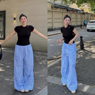 Set Bộ Bigsize Nữ Trẻ Trung, Quần Đũi Sọc Lưng Cao 9 Tấc Ống Rộng Mix Áo Babytee G244/Q560