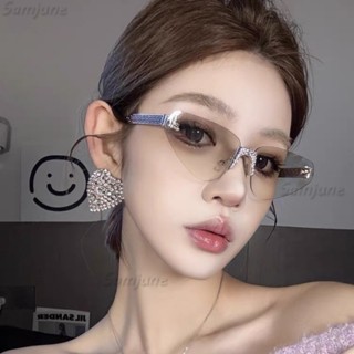Nữ Gợi Cảm Mắt Mèo Không Vành Kim Cương Giả Kính Mát Thương Hiệu Cao cấp Retro Punk Kim Loại UV400
