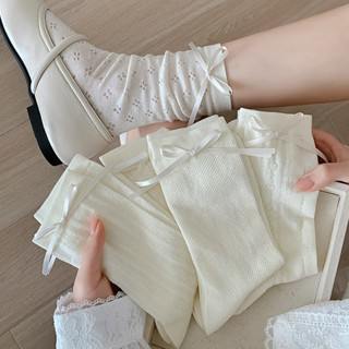 Tất Nơ Trắng Cho Nữ Mùa Hè Mỏng Ống Tất Phong Cách Ballet Miu Không Xương