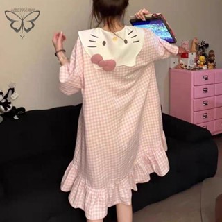VÀNG Thời Trang Thường Ngày Hoạt Hình Dễ Thương Kẻ Sọc Mèo Rời Tay Ngắn Váy Ngủ Cho Nữ VN