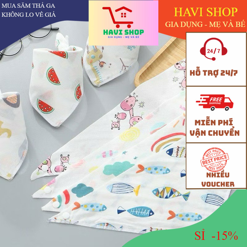 Yếm Hoa Tròn Nền Trắng - Yếm Tam Giác Khăn Yếm Nền Trắng/ Nền Màu Cho Bé -HAVISHOP