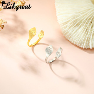 LIKGREAT Thép Không Gỉ Vàng OM Biểu Tượng Mở Nhẫn Cho Nữ Mạ Vàng Trang Sức Thời Trang