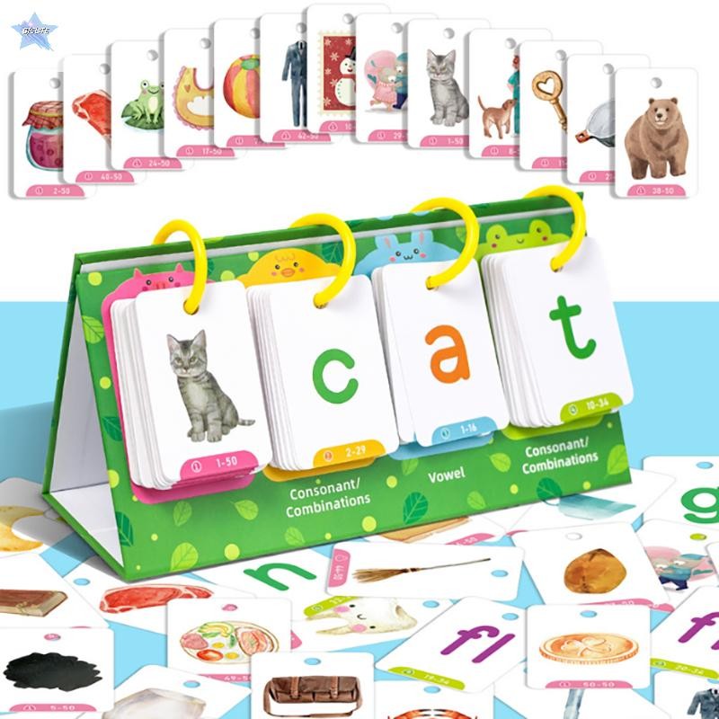 GJCUTE Kids CVC Words Flashcards Phonics Flip Chart Word Builder Sight Words Hoạt động Công cụ học t