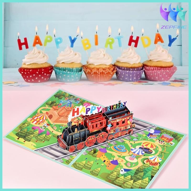 Train 3D Popup Card for Birthday and Fathers Day Foldable Greeting Card