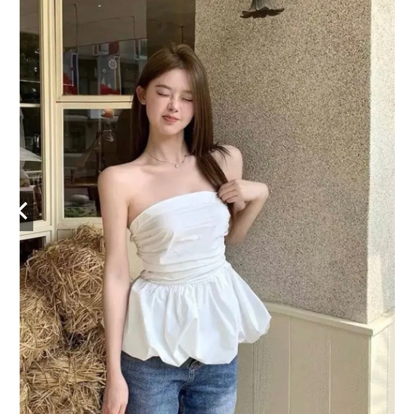 Áo ống xoè phồng (có mút) áo cúp ngực bo chun phía sau-PC002