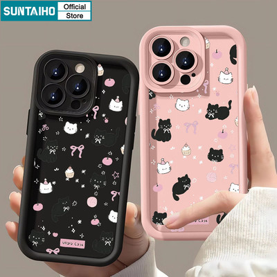 Suntaiho Ốp Lưng iPhone Dễ Thương Mèo Nơ Họa Tiết Đầy Đủ Silicon Mềm Cao Cấp Chống Sốc Cho iPhone 11 12 13 14 15 16 Pro max IP 7 8 Plus Iphon X Xs XR Xs max