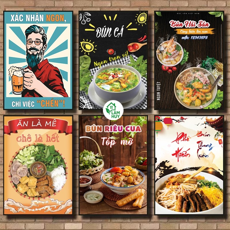 [SỈ] Tranh các loại bún, tranh decor quán bún, bún đậu, bún bò huế, bún chả, bún riêu, tranh có khun