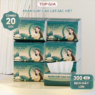 (Giá Huỷ Diệt)Khăn giấy cao cấp Topgia Sắc Việt thùng 20 gói giấy lớn 300 tờ 4 lớp mềm mịn, không kích ứng da