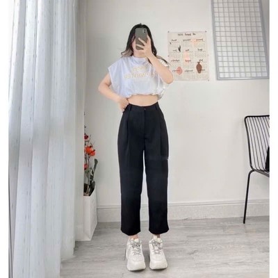 Quần Tây Bigsize Nữ Dáng Quần Baggy 9 Tấc Lưng Cao Cạp Chun Trang Công Sở Chubby Q556