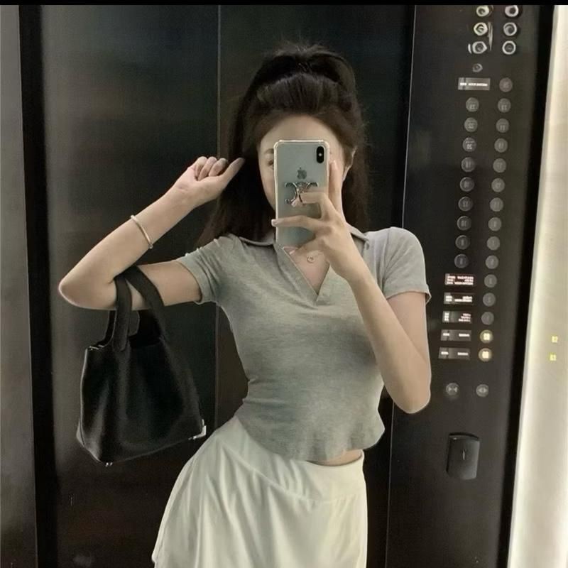 A88 Áo thun nữ tay ngắn Croptop Cổ Bẻ , Áo Polo Nhiều Màu size dưới 53kg mã a88