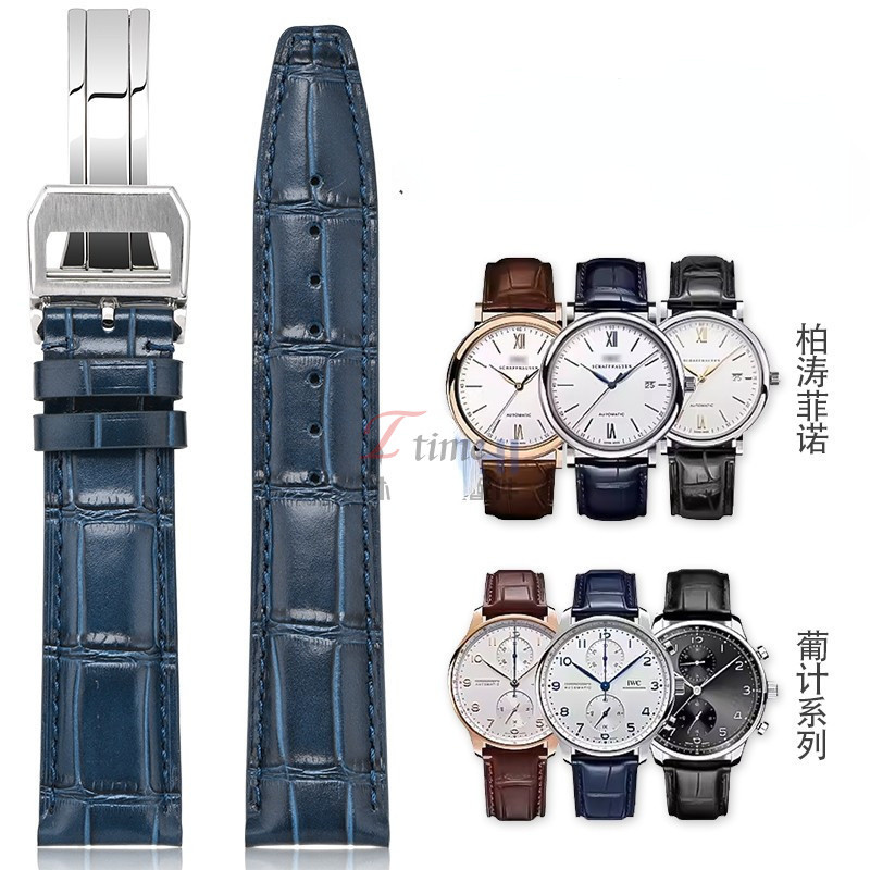 20mm 21mm 22mm Flat Cong End Da Thật Chính Hãng Dây Đeo Đồng Hồ Vòng Tay Cho IWC IWC Bồ Đào Nha 7 Be