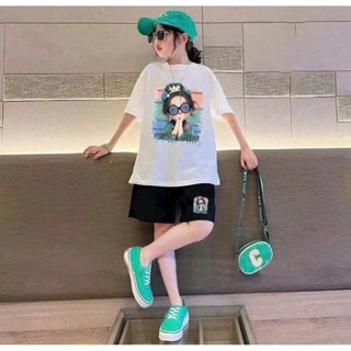   20-45kg  Bộ cotton mịn 4c in hình cute girl cho bé gái size nhỡ đại 