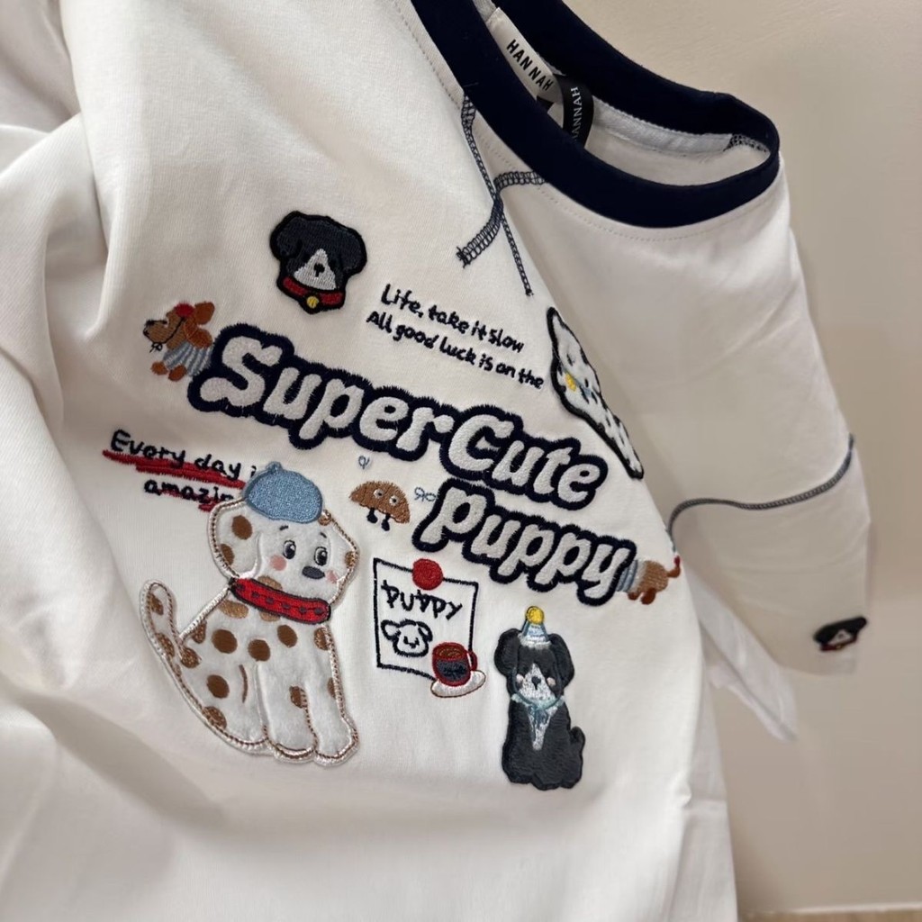 Áo phông nữ sinh viên, cún con hoạt hình dễ thương thuần cotton, tay ngắn thêu, áo đôi đa năng dáng rộng, INS UG200 Umode | BigBuy360 - bigbuy360.vn