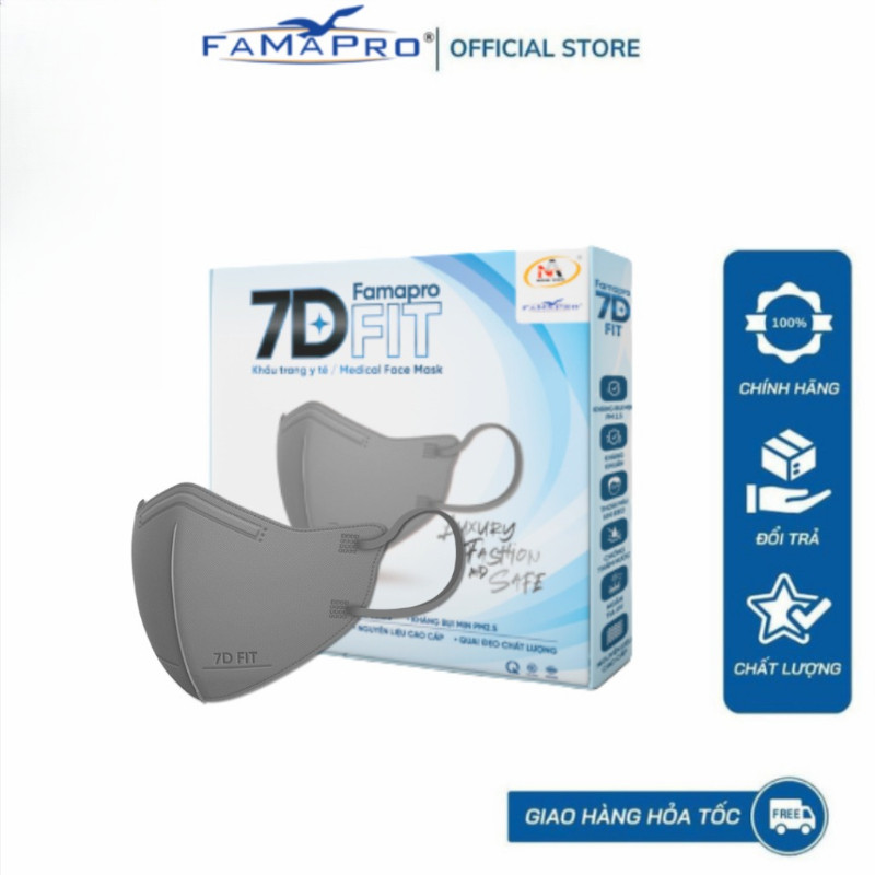 Khẩu Trang 7D Fit Famapro 5 Lớp Cao Cấp | Hộp 10 Miếng | Form 3D Vừa Vặn – Êm Mặt – Dễ Thở - [Khautr