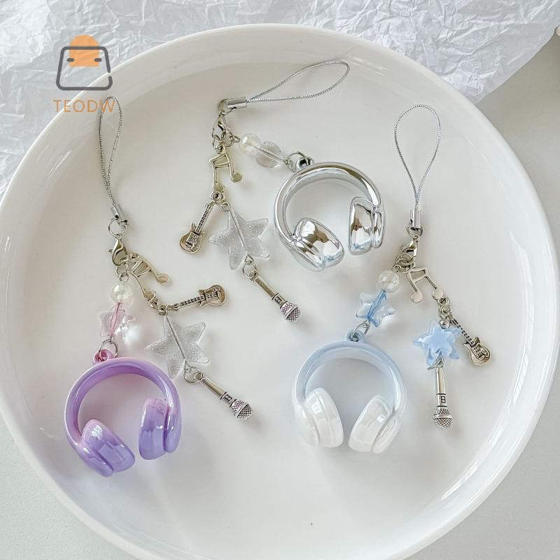 [TeOdw-t] Ins Style Âm nhạc Hình dạng tai nghe Móc khóa Dây chuyền điện thoại di động Mặt dây chuyền quyến rũ Móc khóa Trang sức dành cho nữ Trang trí túi quà tặng [MỚI]