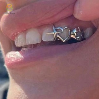 [kittenBaby-t] Punk Hip Hop Trái Tim Rỗng Ngôi Sao Mũ Răng Dành Cho Nữ Vintage Răng Nướng Phụ Kiện Trang Sức [Mới]