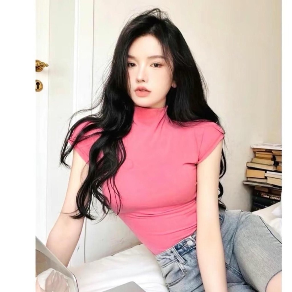 Áo thun nữ , áo thun cổ cao tay dài chất tăm mềm mát ,co giãn size dưới 53kg mã ht88 | BigBuy360 - bigbuy360.vn