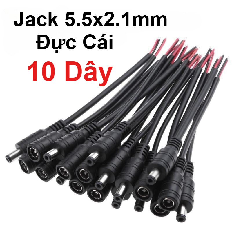 Combo 5-10 Dây Jack 5.5x2.1mm (Đen) Dây jack đực cái dùng hàn jack sạc pin, jack chia nguồn camera