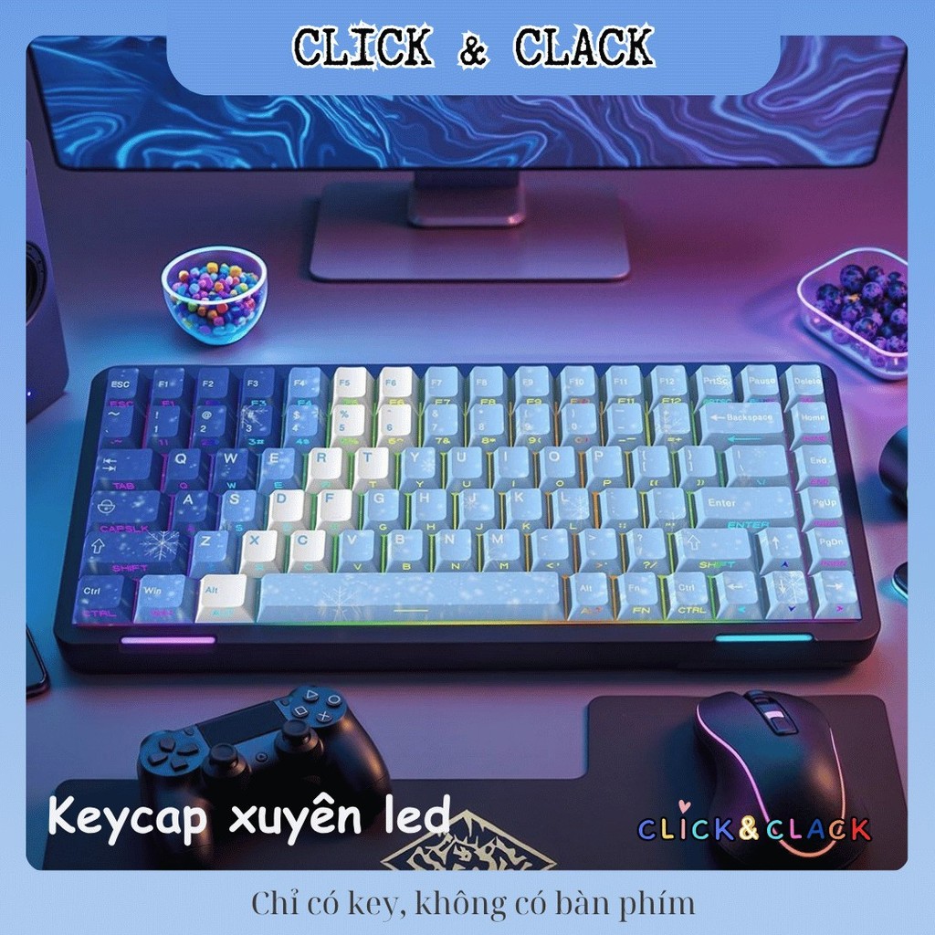 Keycap xuyên led Iceberg ninja (Side Print) mạch xuôi - Cherry Profile - PBT doubleshot 129 Phím