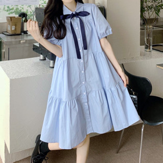 Đầm Midi Bigsize 100kg Đầm Babydoll Tay Ngắn Dáng Rộng Che Bụng Kiểu Hàn Quốc Mùa Hè Váy Phong Cách Tiểu Thư Đẹp Cho Nữ