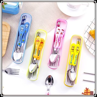 Hello Kitty Hoạt Hình Thìa Nĩa Đũa Bộ Ba Mảnh Thép Không Gỉ Bộ Đồ Ăn Học Sinh Di Động