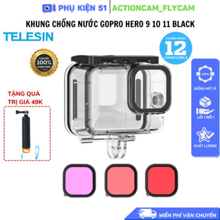  Khung Vỏ chống nước TELESIN GoPro Hero 13 12 11 10 9 Black- Case vỏ chống nước bơi lặn lên tới 40m 