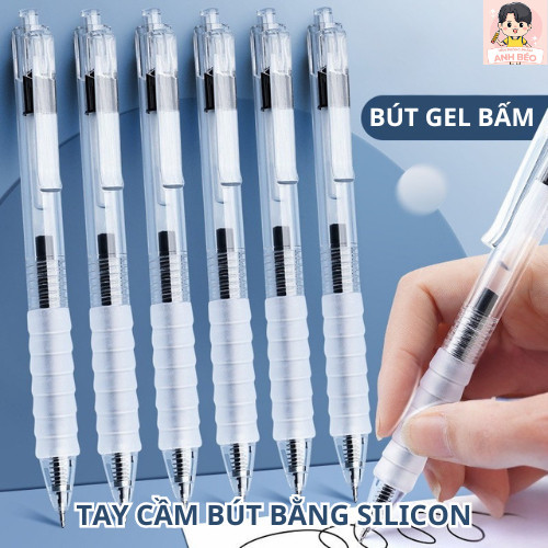 Set 5 Bút Gel Bấm Ngòi ST 0.5mm Viết Mượt Mà Cao Cấp Không Lem Dành Cho Học Sinh Sinh Viên  Silicone